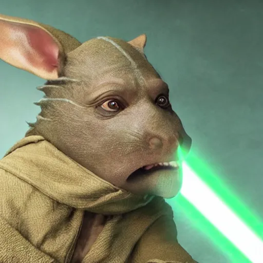 Prompt: a film still of master splinter during his training to become a jedi realistic, detailed