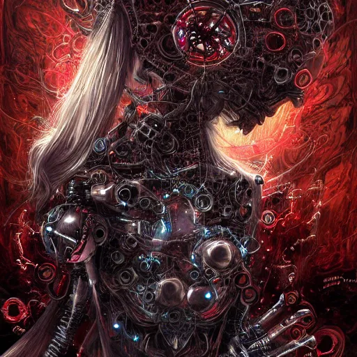 Image similar to cybernetic demon dreaming, lsd, circuitry, intricate detail, royo, whealan, hd,