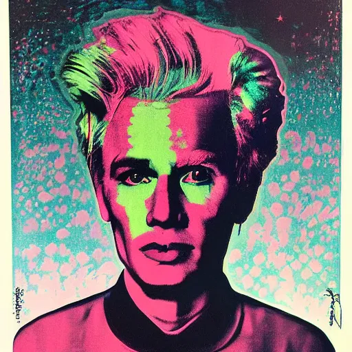 Image similar to Cosmically Terrified by Andy Warhol and Gerald Brom