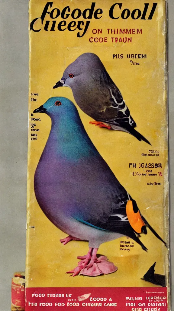 Image similar to 1 9 6 0 s food magazine photo of a pigeon made out of cheddar cheese and ham, soft focus