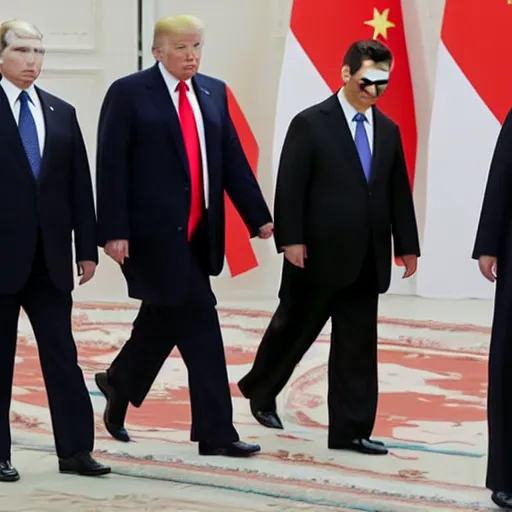 Image similar to vladimir putin, obama, trump and xi jinping holding hands