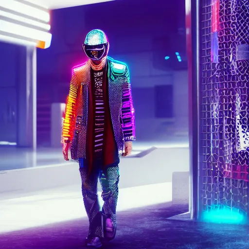 Image similar to colorful cyberpunk with gucci clothes, 8 k, octane render