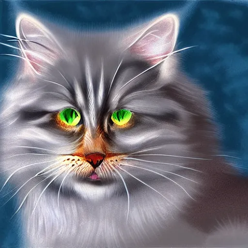 Prompt: Detailed Siberian cat by candles, digital art