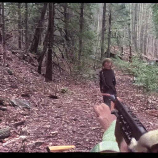 Image similar to A screen capture of found footage video left behind by a missing hiker in 1986