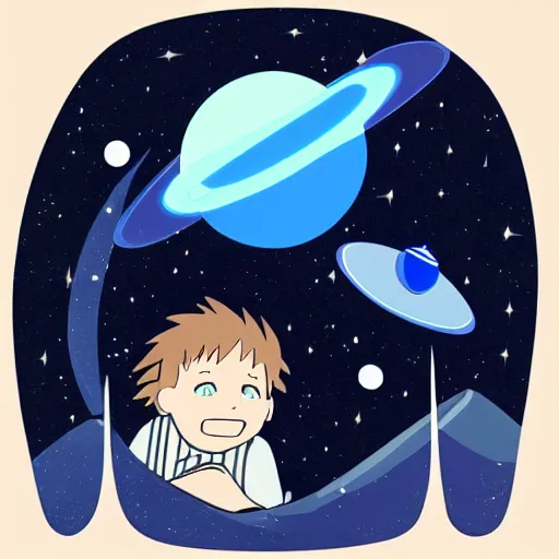 Image similar to Spirited away dark blonde guy with blue eyes in space