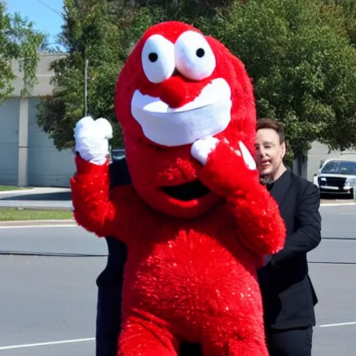 Prompt: photo of Elon Musk in an Elmo costume