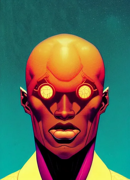 Prompt: symmetry!! stunning portrait of dc's martian manhunter!! accurate!! by victo ngai, kilian eng vibrant colours, dynamic lighting, digital art, winning award masterpiece, fantastically beautiful, illustration, aesthetically inspired by beksinski and dan mumford, trending on artstation, art by greg rutkowski, 8 k