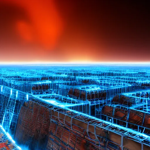 Image similar to Chernobyl cooling towers, blue glow, nuclear explosion, CG Society, 4k, 8k