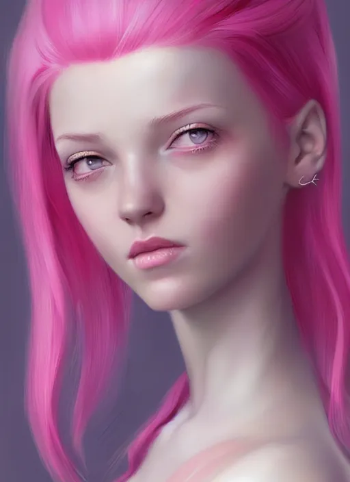 Prompt: a digital painting of a girl with pink hair, a photorealistic painting by charlie bowater, cgsociety, photorealism, daz 3 d, photorealistic, digital illustration