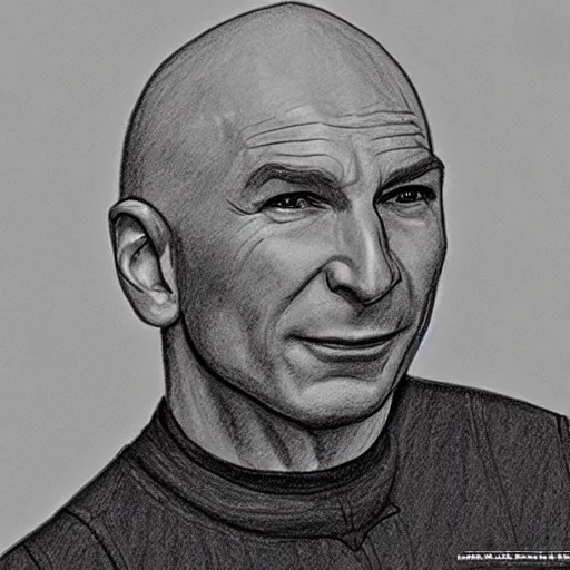 Prompt: a pencil sketch of jean - luc picard