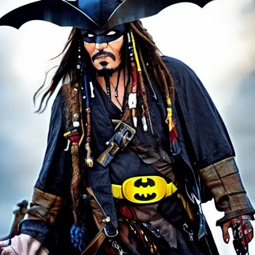 Prompt: jack sparrow as batman, ultrarealistic