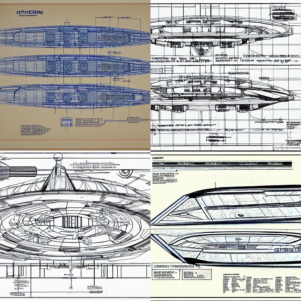 Prompt: labeled blueprints for the starship enterprise, highly detailed