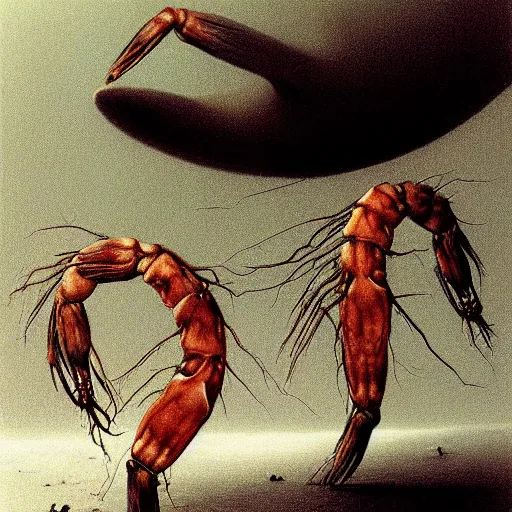 Prompt: shrimp scary, terror by zdzisław beksiński