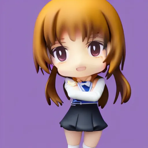 Image similar to character face portrait of a singular kawaii chibi in the sytle of kyoto animation, in simple background, nendoroid eyes, blender, toon rendering, toon shader, anime waifu