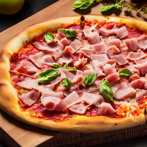 Image similar to pizza with ham pineapple and chesse profesional commercial photo shot 4 k