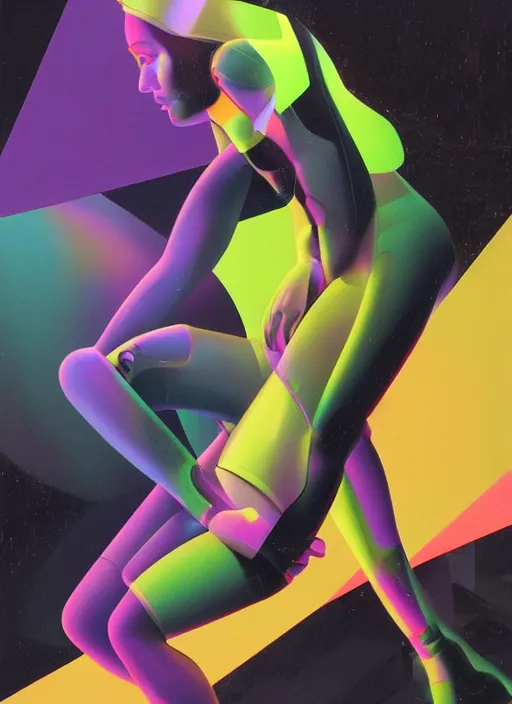 Image similar to futuristic lasers tracing, colorsmoke, fullbodysuit, pyramid hoodvisor, raindrops, wet, oiled, beautiful cyborg girl aphrodite pinup, by steven meisel, kaws, rolf armstrong, cubist perfect geometry abstract acrylic, octane hyperrealism photorealistic airbrush collage painting, monochrome, neon fluorescent colors, minimalist rule of thirds, eighties eros