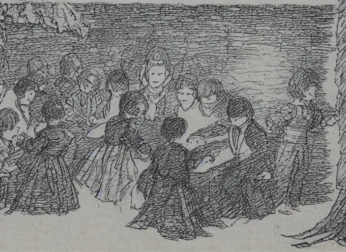 Image similar to an ms paint children's drawing doodled on a napkin by gustave dore