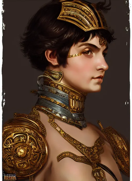 Image similar to portrait of an ancient roman character in incredible rich ornate armor, by ilya kuvshinov, clear eyes, clear facial features, by thomas lawrence, by bayard wu, trending on artstation, masterpiece