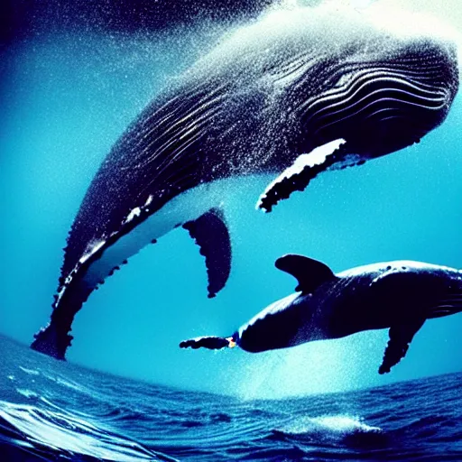 Prompt: of a humpback whale swiming in the subway, cosmos space, amazing ehtereal energy, multiverse, cinematic,