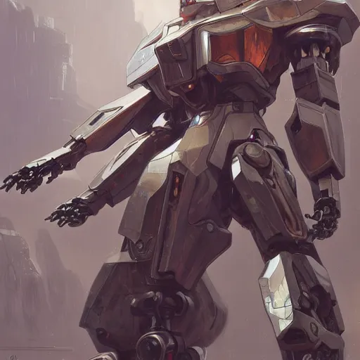 Image similar to ! dream a full length portrait of a giant autonomous polished steel battle mecha, a moody sci - fi painting art by artgerm and greg rutkowski and alphonse mucha, trending on artstation, smooth arstation, detailed, highly detailed matte painting, cinematic