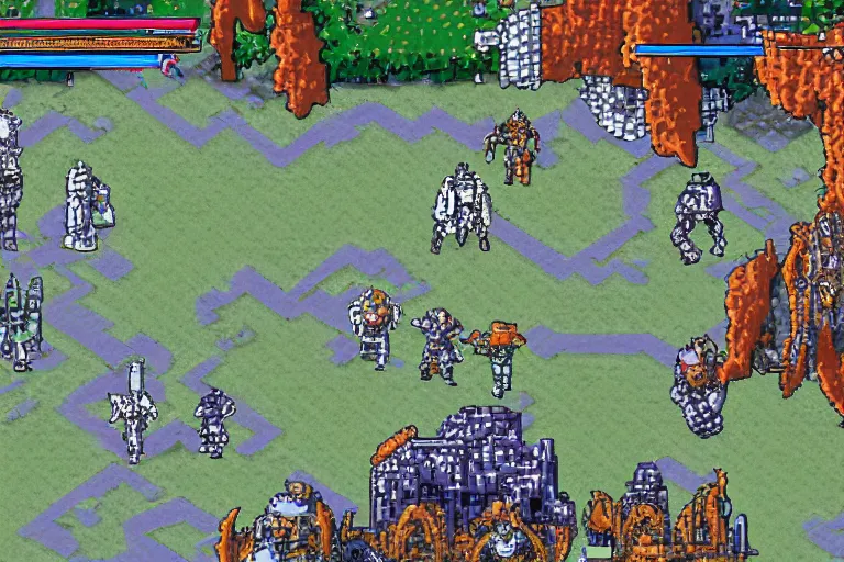 Image similar to pixel art scifi mecha divine fantasy steppe - themed hungarian slavic floral jrpg ps 1 turn - based battle sequence combat epic gameplay screenshot dynamic action scene, in the style of final fantasy, star ocean, resonance of fate