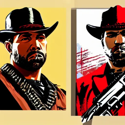 Image similar to illustration red dead redemption 2 artwork of kanye west, in the style of red dead redemption 2 loading screen, by stephen bliss