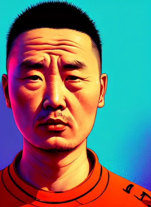 Prompt: retrofuturistic portrait of a uyghur prisoner in a tracksuit that's dirty and ripped, close up, rainbow background, wlop, dan mumford, artgerm, liam brazier, peter mohrbacher, jia zhangke, 8 k, raw, featured in artstation, octane render, photo, leica, cinematic, elegant, intricate, 8 k