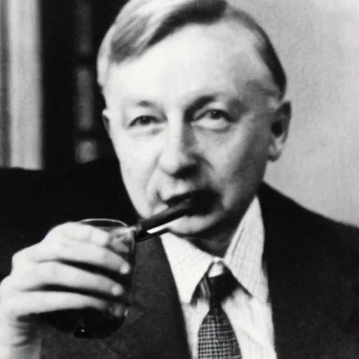 Prompt: Hans Hermman Hoppe drinking with Mises