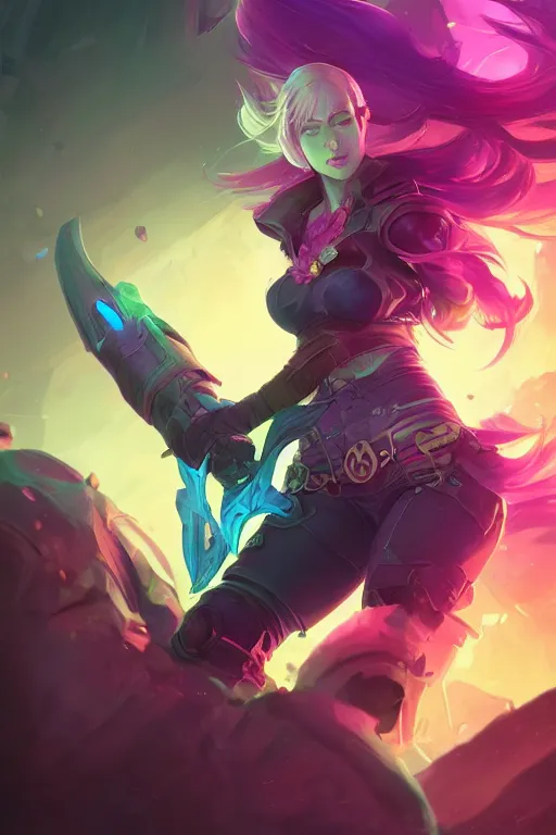 Prompt: vi league of legends wild rift hero champions arcane fantasy digital painting bioluminance alena aenami artworks in 4 k design by lois van baarle by sung choi by john kirby artgerm and greg rutkowski and magali villeneuve tank support marksman mage fighter assassin,