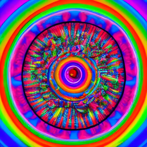 Prompt: Psychedelic rainbow utopia made out of candy, hyper realistic, detailed, vibrant, colorful, 8k, hd