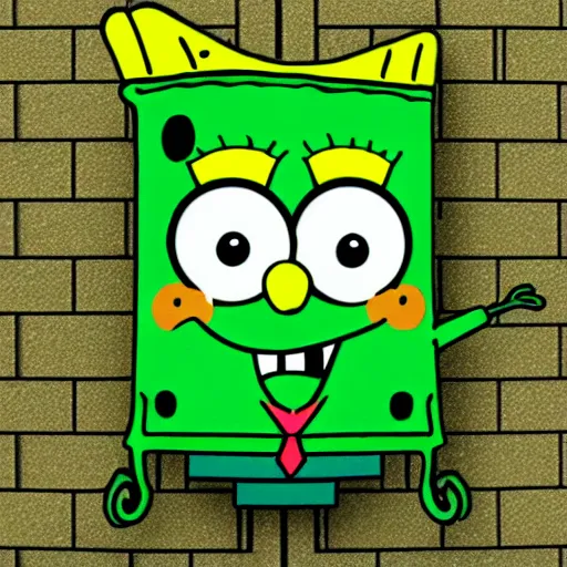 Prompt: Spongebob in green color scheme