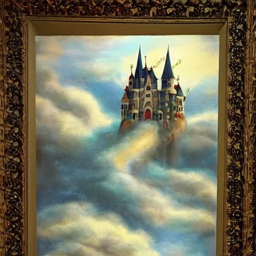 Image similar to A beautiful mixed media art of a castle in the clouds. mariachi by Bob Byerley sad