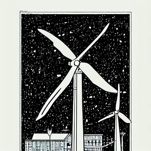 Image similar to Simplistic comic illustration of a wind turbine blueprint, black ball pen on white paper, by Josan Gonzalez and Geof Darrow