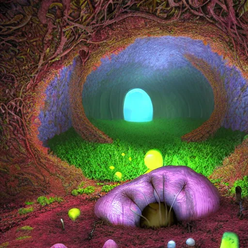 Prompt: surreal fungal cave