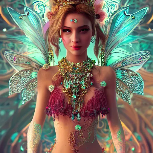 Image similar to portrait of fairy princess, glowing, ornate and intricate jewelry, jaw dropping beauty, glowing background lighting, white accent lighting, hyper detailed, fairy tale, 4 k octane render