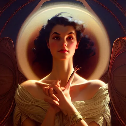 Image similar to eye of the dreaming worlds, medium shot, intricate, ornate, elegant, highly detailed, digital painting, volumetric light,, artstation, concept art, smooth, sharp focus, illustration, art by Gil elvgren and charlie bowater and greg rutkowski and alphonse mucha