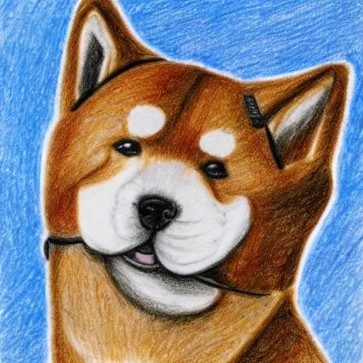 Prompt: A drawing of a Shiba Inu dog wearing a soldier's helmet