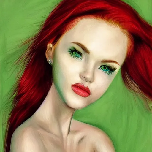 Image similar to Portrait of a beautíful young lady with red hair and green eyes, sharp, detailed, award winning, arstation, pinterest