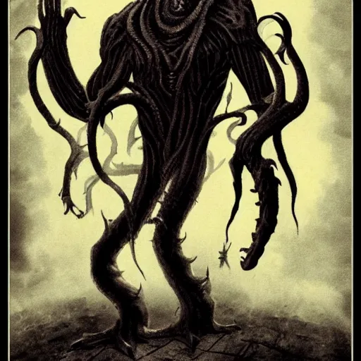 Image similar to an eldritch giant, horrid creature, evil, ominous