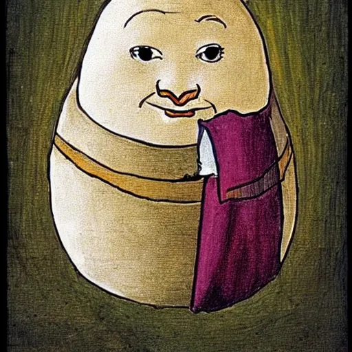 Prompt: Humpty dumpty at the passion of christ drawn by a child
