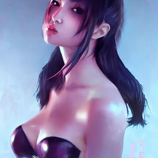 Image similar to a beautiful young japanese natalie portman alluring model in crop top, wearing a demonic latex mask that looks like an attractive succubus by guweiz and wlop and ilya kuvshinov and artgerm symmetrical eyes, aesthetic, gorgeous, stunning, attractive, artstation, deviantart, pinterest, digital art