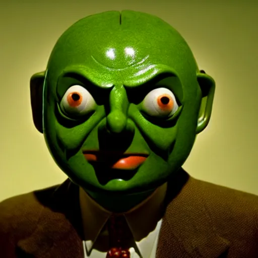 Image similar to mr. bean as the mask from the mask movie. movie still. cinematic lighting.