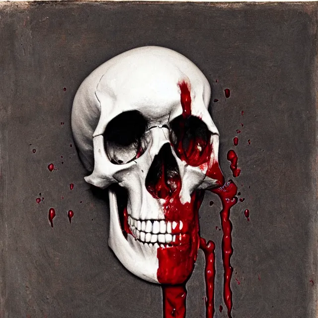 Prompt: blood pouring from a skull, primitive art