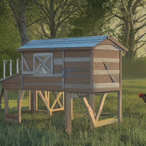 Image similar to a chicken coop built by a witch, realistic, 8 k, extremely detailed, cgi, trending on artstation, hyper - realistic render, by greg rutkowski