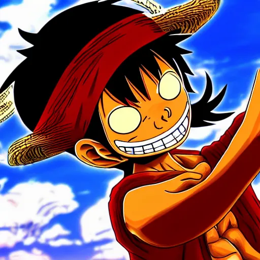 Prompt: monkey d luffy from one piece, 4 k hd, over saturated, bright colours,