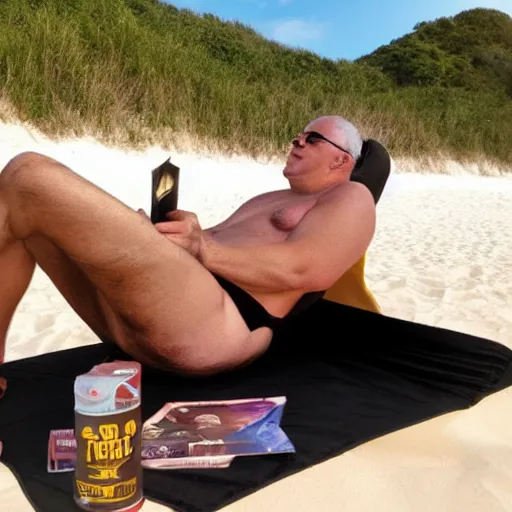 Prompt: darth vader sunbathing in the beach while reading