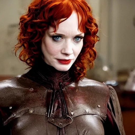 Image similar to long shot photo of christina hendricks as a vampire warrior