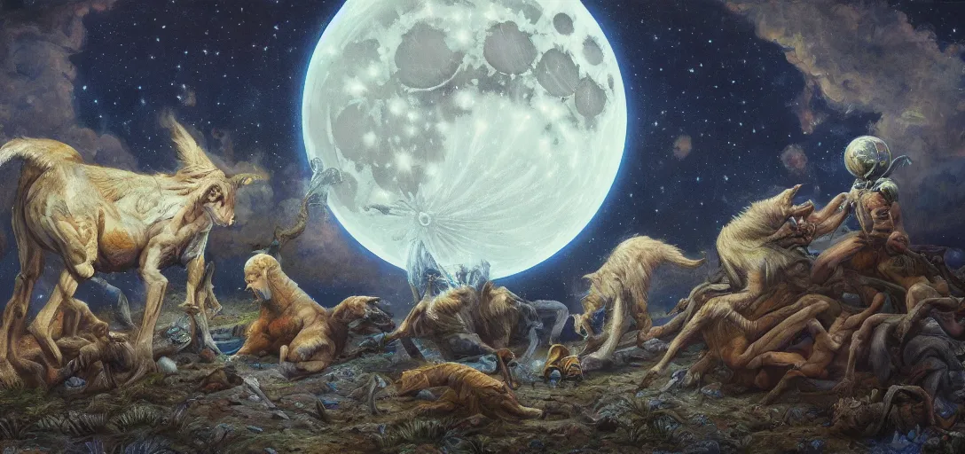 Prompt: moon is protodoom feral internet, coherent, detailed, intricate, neoclassic oil painting, 8 k resolution