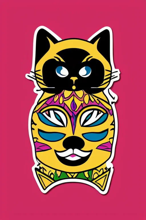 Prompt: Portrait of a cat as a Mexican wrestler in a mask, sticker, colorful, illustration, highly detailed, simple, smooth and clean vector curves, no jagged lines, vector art, smooth