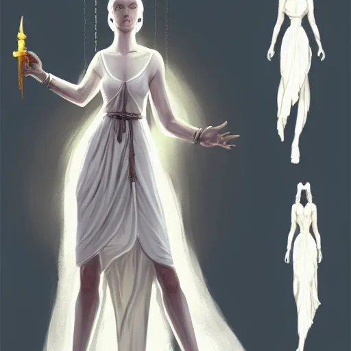 Prompt: goddess, pale, holy, gorgeous, white dress, high fantasy, concept art, Disco Elysium